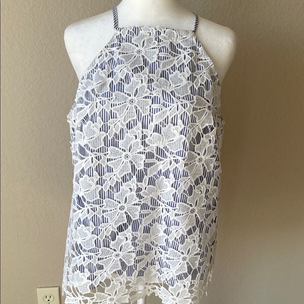 Adiva Striped Navy and White Top lace overlay